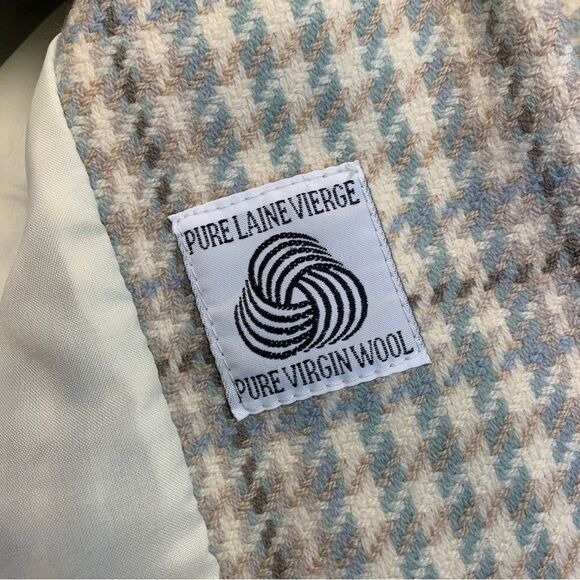 Town & Country plaid check wool blazer Sz 8 cream tan brown blue - Picture 10 of 15